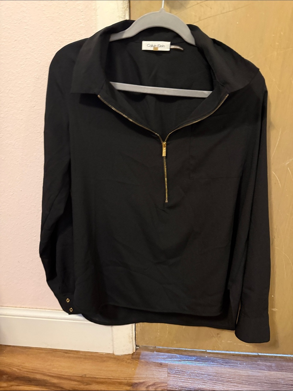 Calvin Klein Black Long-Sleeve Zip Pullover Top